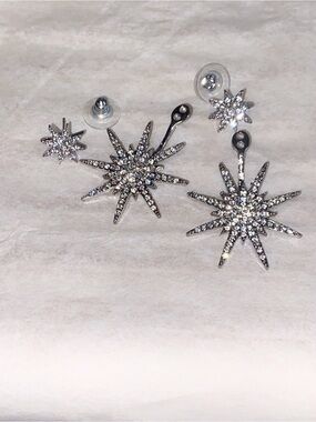 Silver Starburst Drop Earrings - Elegant Sparkling Women Jewelry